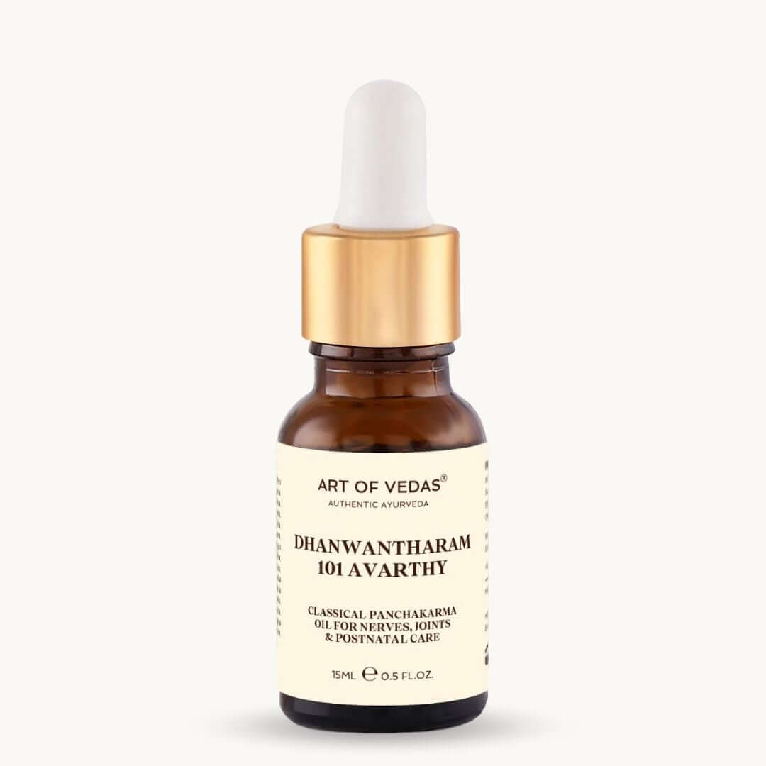 Art of Vedas Dhanwantharam 101 Avarthy 15ml - Classical Ayurvedic Panchakarma Oil for Nerves Joints and Postnatal Care