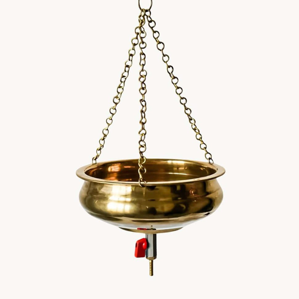 Art of Vedas Traditional Shirodhara Brass Pot - Ayurvedic Therapy Vessel with Chain for Oil Pouring Treatment