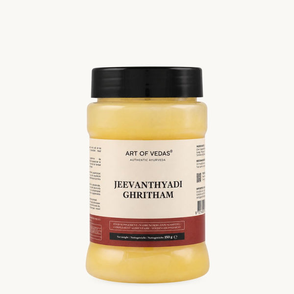 Art of Vedas Jeevanthyadi Ghritham, klassiskt ayurvediskt ghee: Ashwagandha, Haritaki, dill. Burk om 150 g
