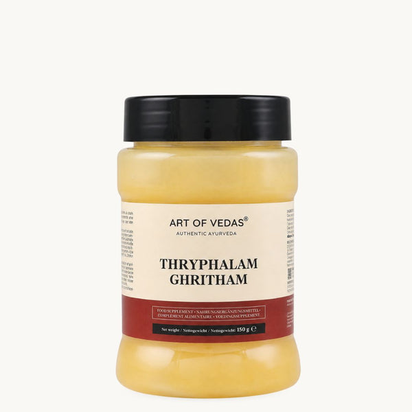 Art of Vedas Triphala Ghritham, klassiskt ayurvediskt ghee: Haritaki, Amla, Bibhitaki. Burk om 150 g